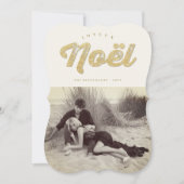 Goud & Ivoor Joyeux Noel Stijlvolle Kerstfoto Feestdagenkaart (Voorkant)