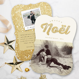 Goud & Ivoor Joyeux Noel Stijlvolle Kerstfoto Feestdagenkaart