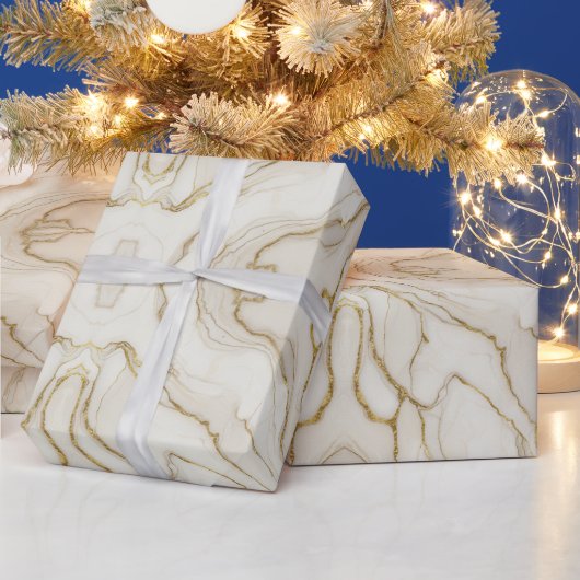 Goud & Ivoor Marmer Cadeaupapier (Feestdagen)