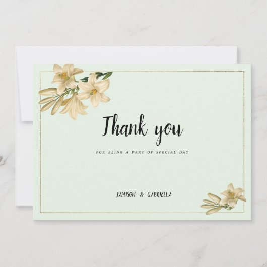 Goud ivoor munt groen wit lelie bloem Dank u Kaart (Voorkant)