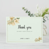 Goud ivoor munt groen wit lelie bloem Dank u Kaart (Staand voorkant)
