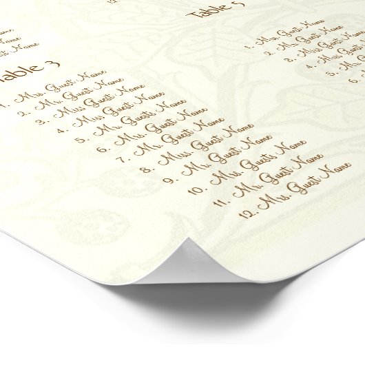 Goud Ivoor  Pauw Tortelduifjes 12 Tafels Poster (Hoek)