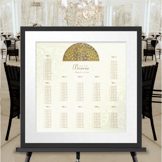 Goud Ivoor  Pauw Tortelduifjes 12 Tafels Poster