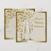 Goud Ivoor Vrouw Elegant Goud Crème Verjaardag Kaart (Voorkant / Achterkant)