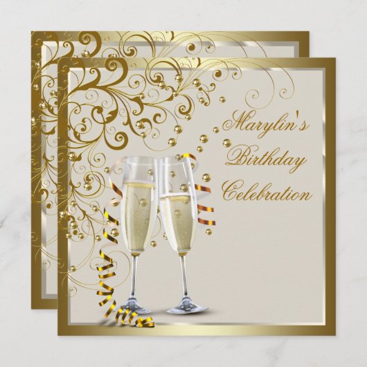 Goud Ivoor Vrouw Elegant Goud Crème Verjaardag Kaart (Voorkant / Achterkant)