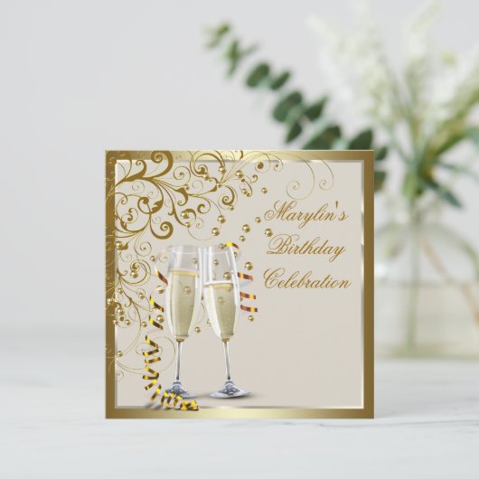 Goud Ivoor Vrouw Elegant Goud Crème Verjaardag Kaart (Staand voorkant)