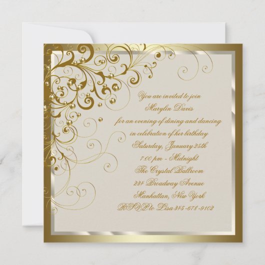 Goud Ivoor Vrouw Elegant Goud Crème Verjaardag Kaart (Achterkant)