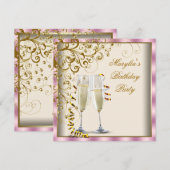 Goud Ivoor Vrouw Roze Goud Crème Verjaardag Kaart (Voorkant / Achterkant)