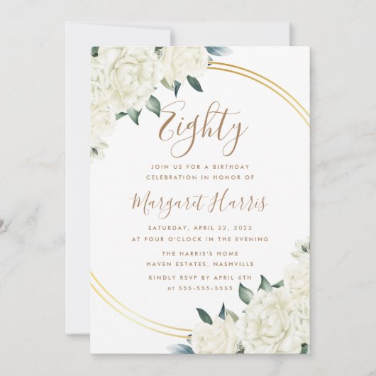 Goud Ivoorkleurig Bloemengroen 80ste Tachtigste Ve Kaart (Voorkant)
