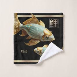 Goud/Jade Porselein Koi Vis/Zwart/Badhanddoek Set Bad Handdoek