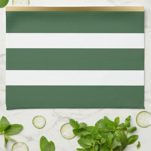Goud jager-groen en witte strepen theedoek (Gevouwen)
