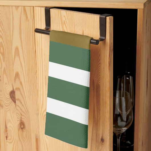 Goud jager-groen en witte strepen theedoek (Derde Gevouwen)