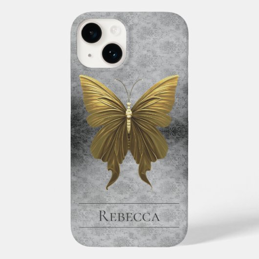 Goud Jeweled Butterfly Damask Case-Mate iPhone Case (Achterkant)
