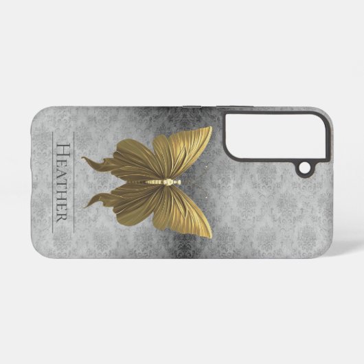 Goud Jeweled Butterfly Damask Samsung Galaxy Hoesje (Achterkant horizontaal)