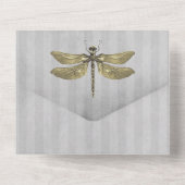 Goud Jeweled Dragonfly Bruiloft All In One Uitnodiging (Achterkant)