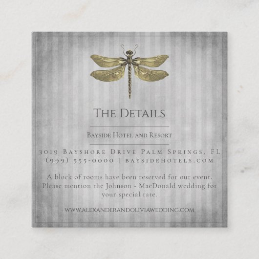 Goud Jeweled Dragonfly Bruiloft Informatiekaartje (Voorkant)