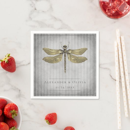 Goud Jeweled Dragonfly Bruiloft Servet (Insitu)