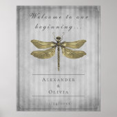 Goud Jeweled Dragonfly Bruiloft Welkom Poster (Voorkant)