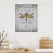 Goud Jeweled Dragonfly Bruiloft Welkom Poster (Keuken)