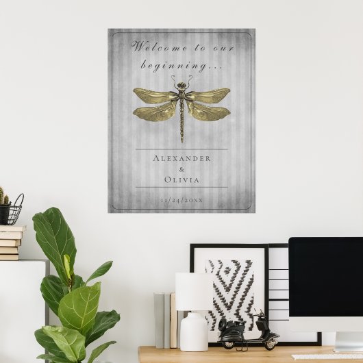 Goud Jeweled Dragonfly Bruiloft Welkom Poster (Thuiskantoor)