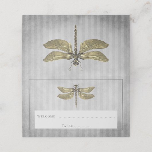 Goud Jeweled Dragonfly receptie Plaatskaartje (Buitenkant ongevouwen)