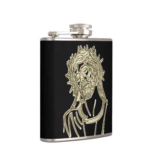 Goud Jezus kijkt op naar god en glimpte helder Heupfles (Rechts)