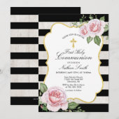 Goud | Jongen Eerste Heilige Communie Uitnodiging (Voorkant / Achterkant)