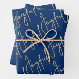 Goud JOYFUL op blauw Inpakpapier Vel
