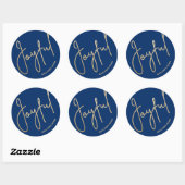 Goud JOYFUL op Blauwe Kerstmis Ronde Sticker (Vel)