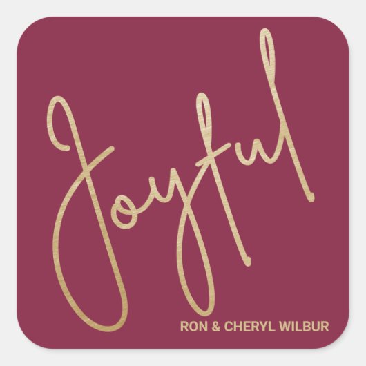 Goud JOYFUL op Cranberry Kerstmis Vierkante Sticker (Voorkant)