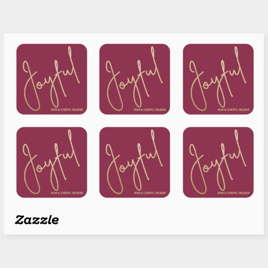 Goud JOYFUL op Cranberry Kerstmis Vierkante Sticker (Vel)