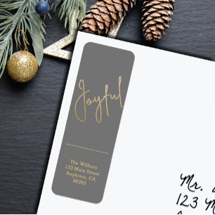Goud JOYFUL op grijze kerst retouradres Etiket