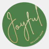 Goud JOYFUL op Groene Kerstmis Ronde Sticker (Voorkant)