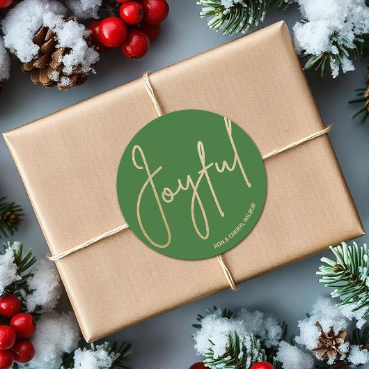 Goud JOYFUL op Groene Kerstmis Ronde Sticker