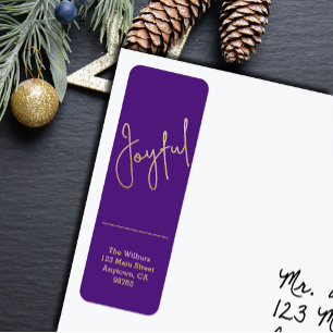 Goud JOYFUL op Paarse Kerst Retouradres Etiket