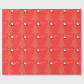 Goud JOYFUL op Rode Kerst Cadeaupapier (Vlak)