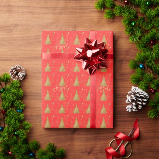 Goud JOYFUL op Rode Kerst Cadeaupapier (Feestdagen Geschenken)