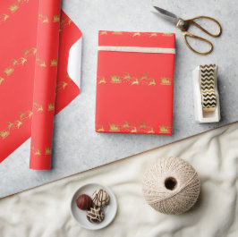 Goud JOYFUL op Rode Kerst Cadeaupapier