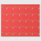 Goud JOYFUL op Rode Kerst Cadeaupapier (Vlak)