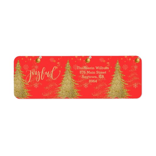 Goud JOYFUL op Rode Kerst Etiket (Voorkant)