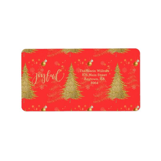 Goud JOYFUL op Rode Kerst Etiket (Voorkant)
