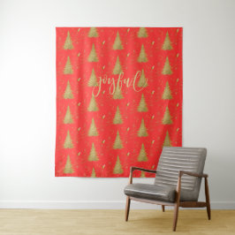 Goud JOYFUL op Rode Kerst Wandkleed