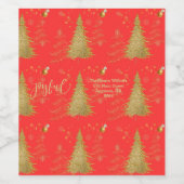 Goud JOYFUL op Rode Kerst Wijn Etiket (Enkel label)