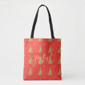 Goud JOYFUL op Rode Kerstfeest Tote Bag (Voorkant)
