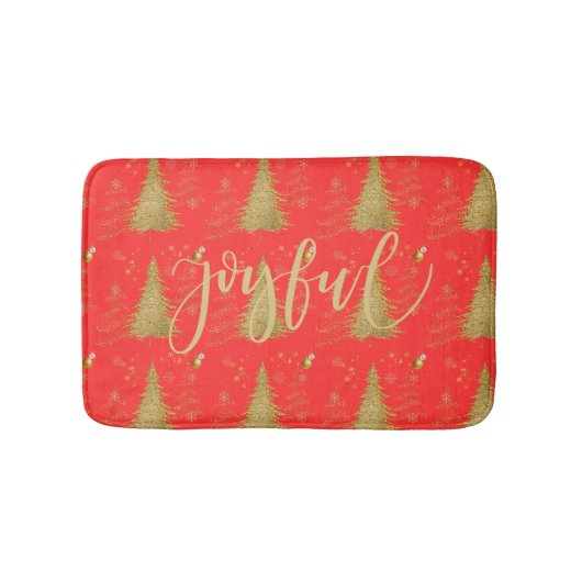 Goud JOYFUL op Rode Kerstfeestviering Badmat (Voorkant)