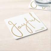 Goud JOYFUL op Witte Kerst Kartonnen Onderzetters (Schuin)
