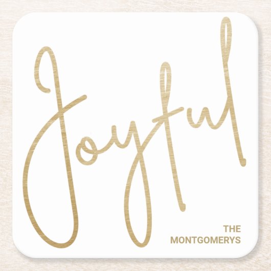 Goud JOYFUL op Witte Kerst Kartonnen Onderzetters (Voorkant)