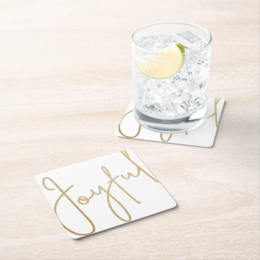 Goud JOYFUL op Witte Kerstmis Kartonnen Onderzetters (Insitu)