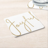 Goud JOYFUL op Witte Kerstmis Kartonnen Onderzetters (Schuin)