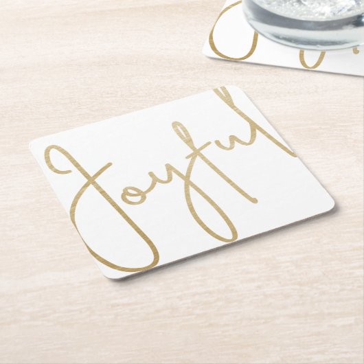 Goud JOYFUL op Witte Kerstmis Kartonnen Onderzetters (Schuin)